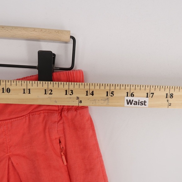 Athleta Playa Pants Womens 8 Coral Linen Wide Leg Crop Elastic Waist Slit Hem - Picture 5 of 11